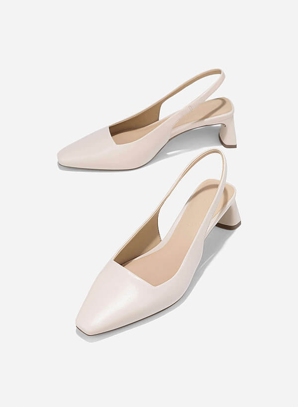 Block Heeled Slingback - HIG 0671 - Cream - VASCARA