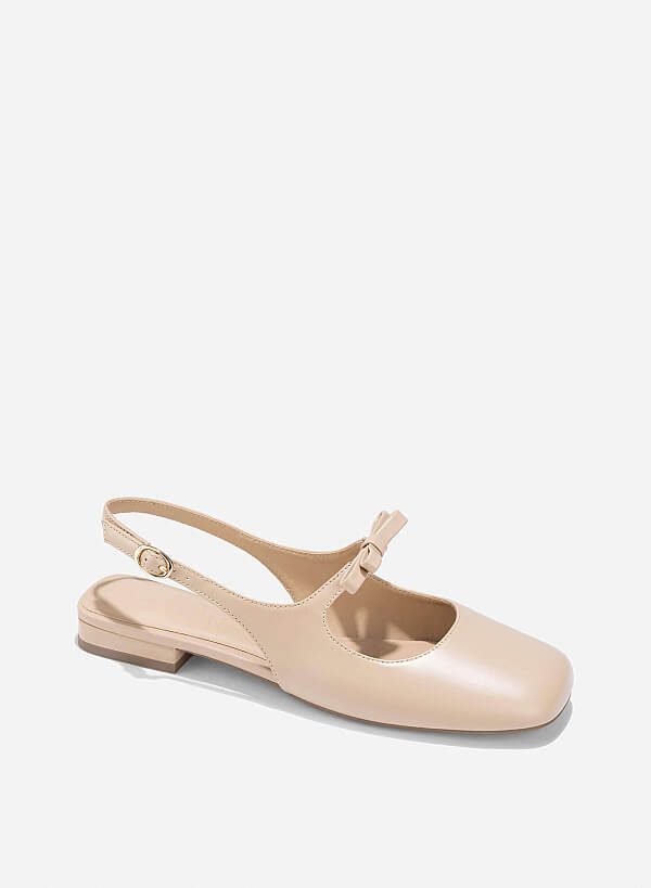 Bow Tie Strap Slingbacks - HIG 0669 - Beige - VASCARA
