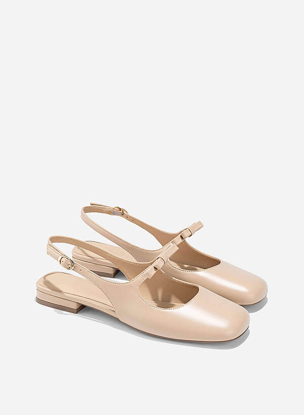 Bow Tie Strap Slingbacks - HIG 0669 - Beige - VASCARA