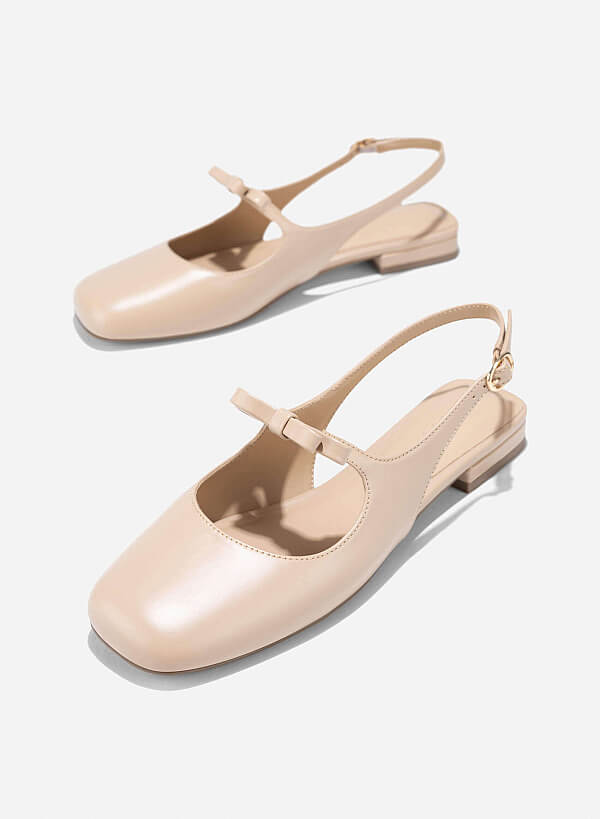 Bow Tie Strap Slingbacks - HIG 0669 - Beige - VASCARA