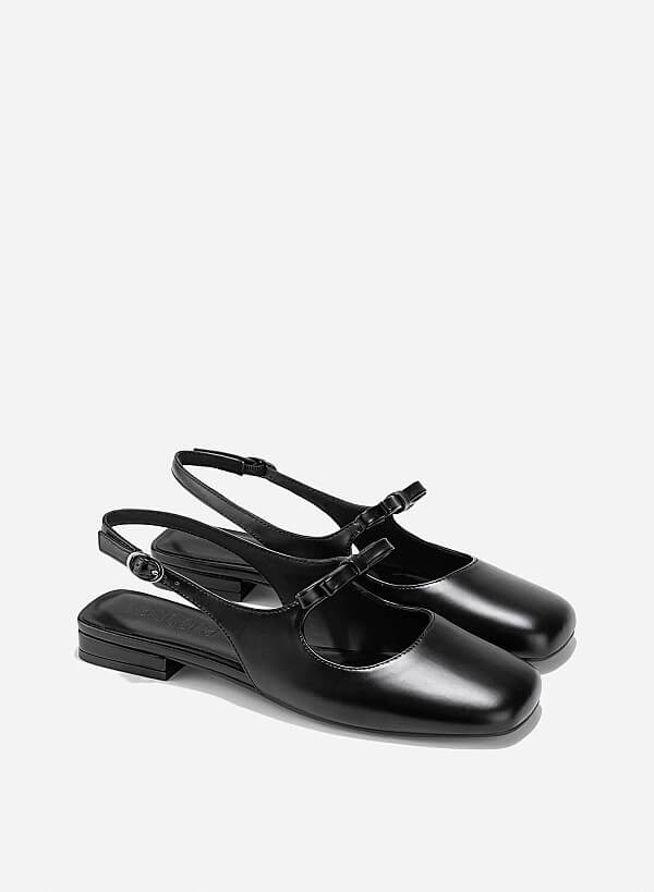 Bow Tie Strap Slingbacks - HIG 0669 - Black - VASCARA