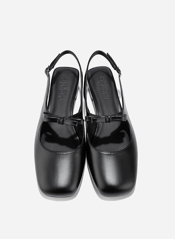 Bow Tie Strap Slingbacks - HIG 0669 - Black - VASCARA