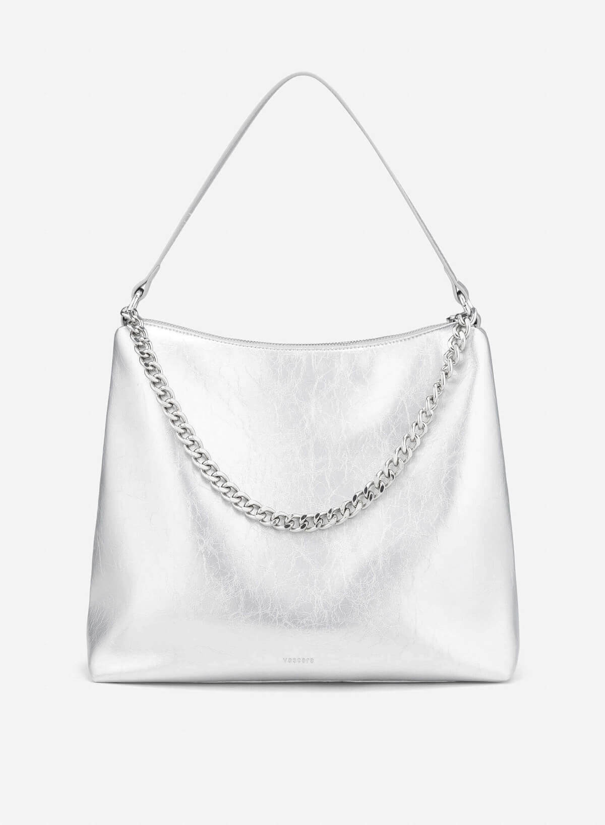 Chain Décor Soft Shoulder Bag - TTE 0174 - Silver - VASCARA