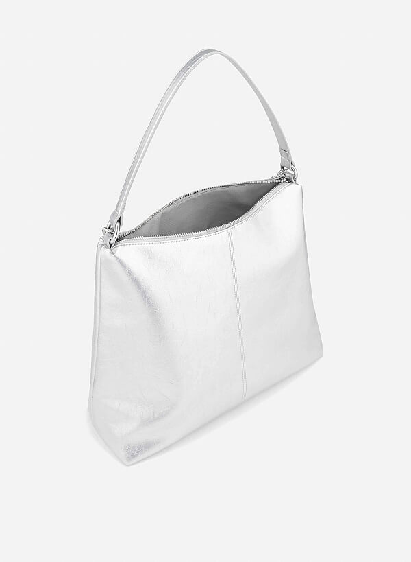 Chain Décor Soft Shoulder Bag - TTE 0174 - Silver - VASCARA