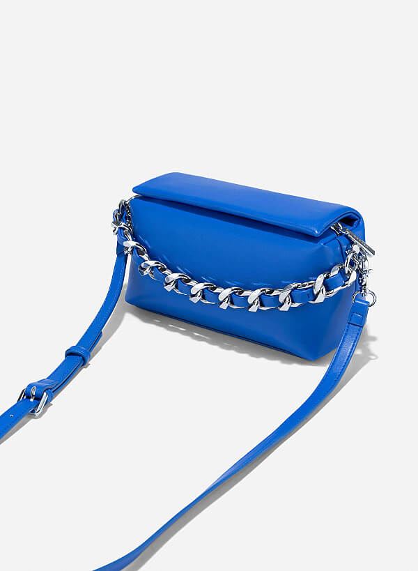 Chain Décor Strap Box Bag - MES 0260 - Blue - VASCARA