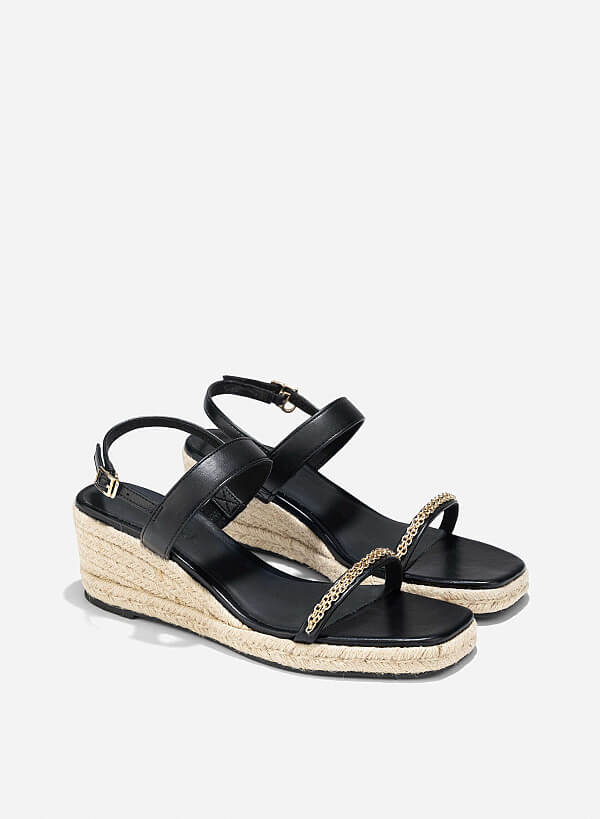 Chain Strap Wedge Sandal - PLA 0448 - Black - VASCARA