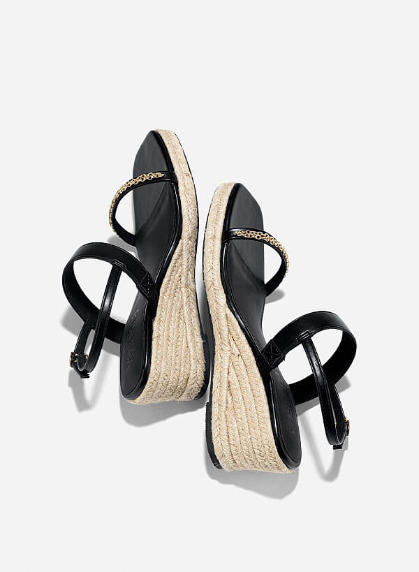 Chain Strap Wedge Sandal - PLA 0448 - Black - VASCARA