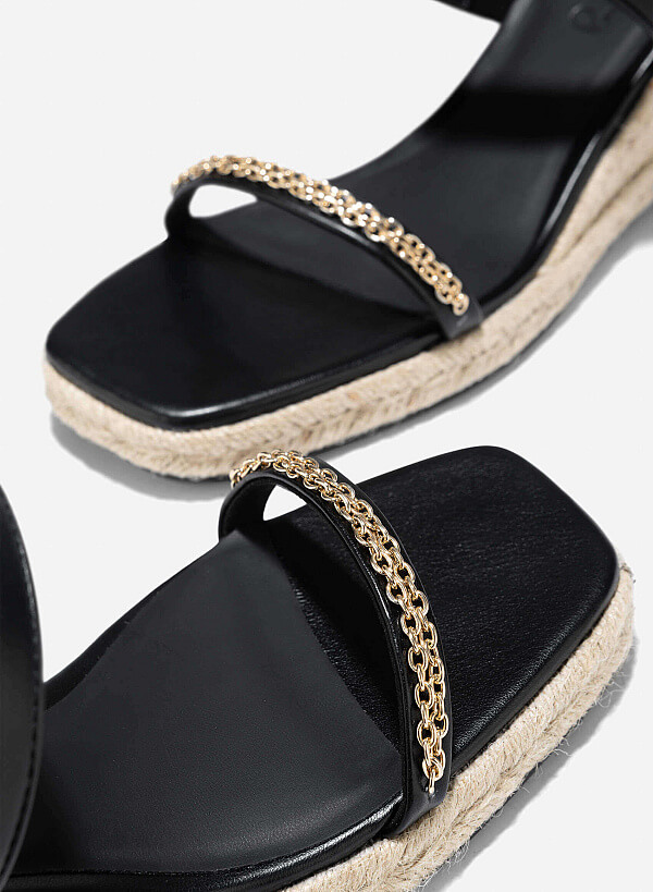 Chain Strap Wedge Sandal - PLA 0448 - Black - VASCARA