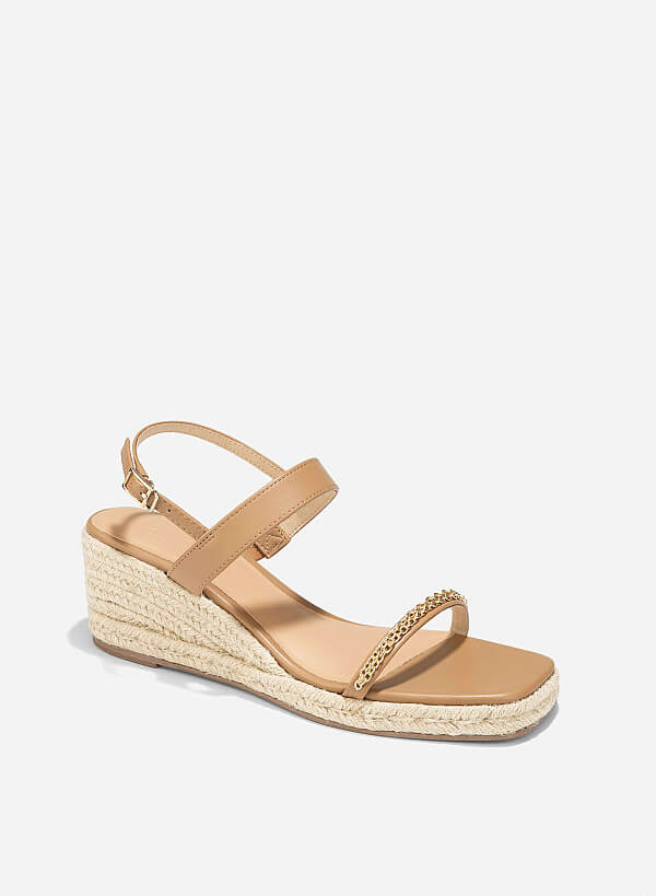 Chain Strap Wedge Sandal - PLA 0448 - Light Brown - VASCARA