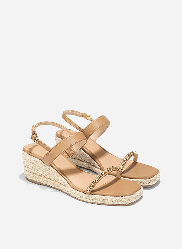 Chain Strap Wedge Sandal - PLA 0448 - Light Brown - VASCARA