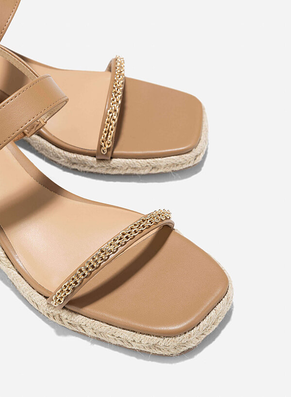 Chain Strap Wedge Sandal - PLA 0448 - Light Brown - VASCARA