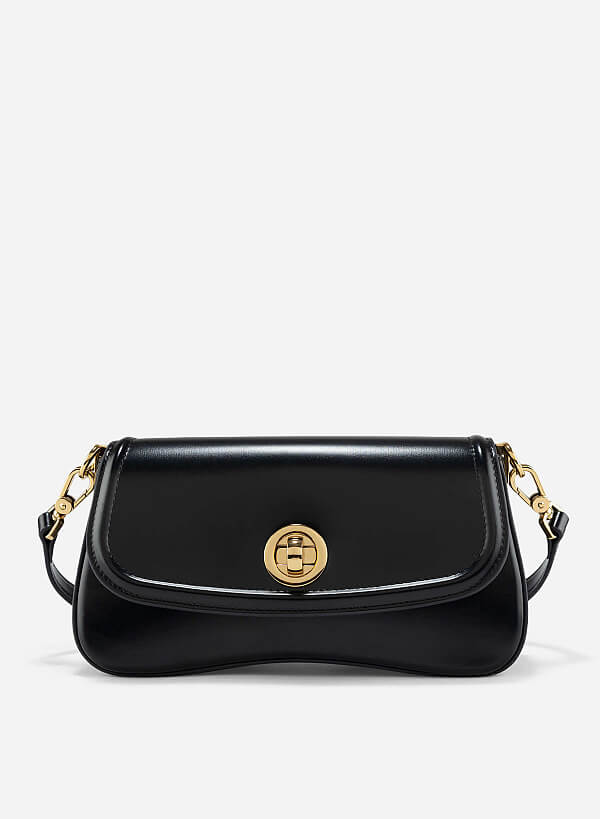 Classic Lock Bombe Trim Shoulder Bag - MES 0245 - Black