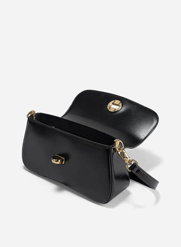 Classic Lock Bombe Trim Shoulder Bag - MES 0245 - Black - VASCARA