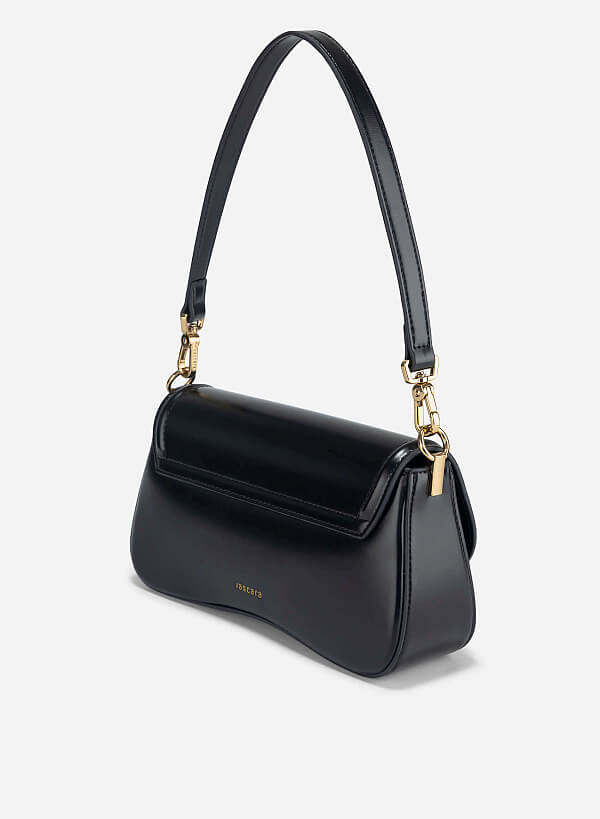 Classic Lock Bombe Trim Shoulder Bag - MES 0245 - Black - VASCARA