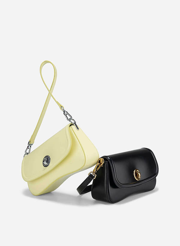 Classic Lock Bombe Trim Shoulder Bag - MES 0245 - Black - VASCARA