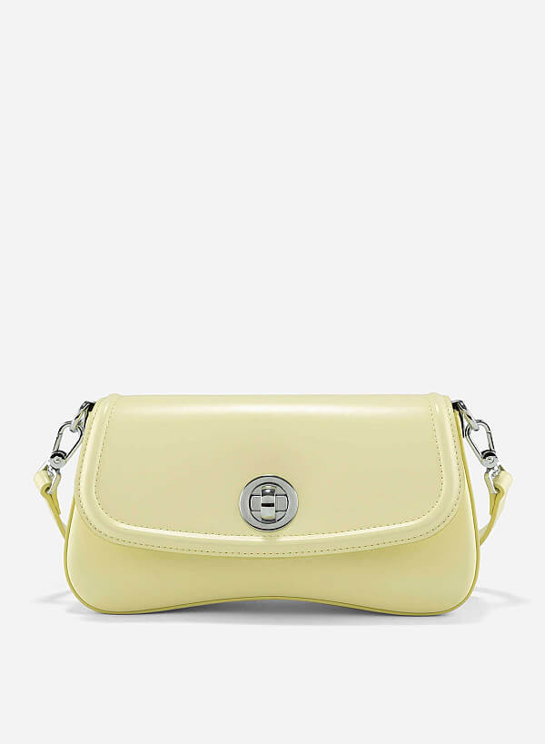 Classic Lock Bombe Trim Shoulder Bag - MES 0245 - Light Yellow