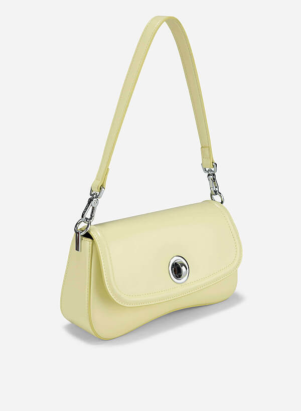 Classic Lock Bombe Trim Shoulder Bag - MES 0245 - Light Yellow - VASCARA
