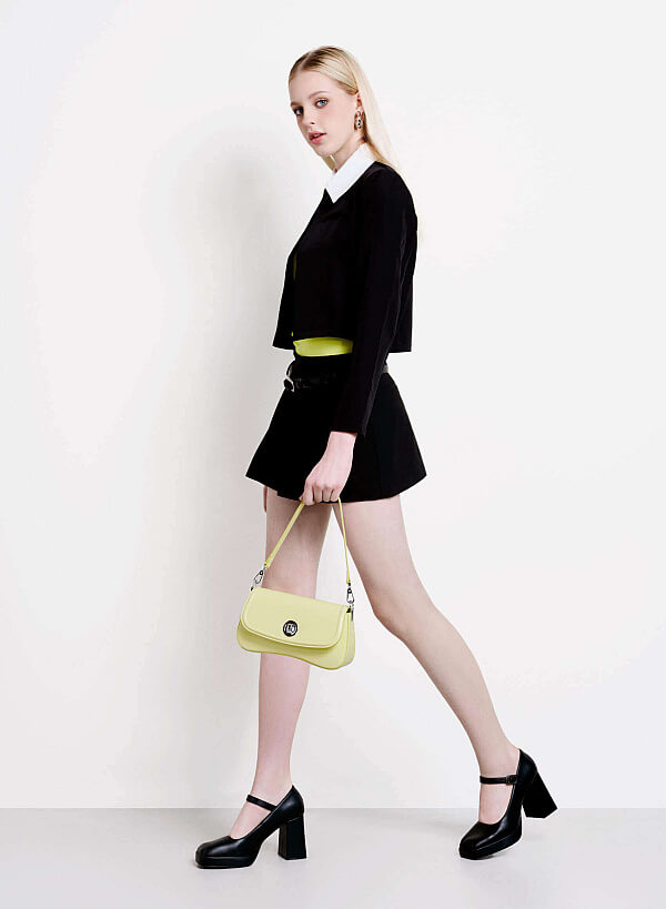 Classic Lock Bombe Trim Shoulder Bag - MES 0245 - Light Yellow - VASCARA