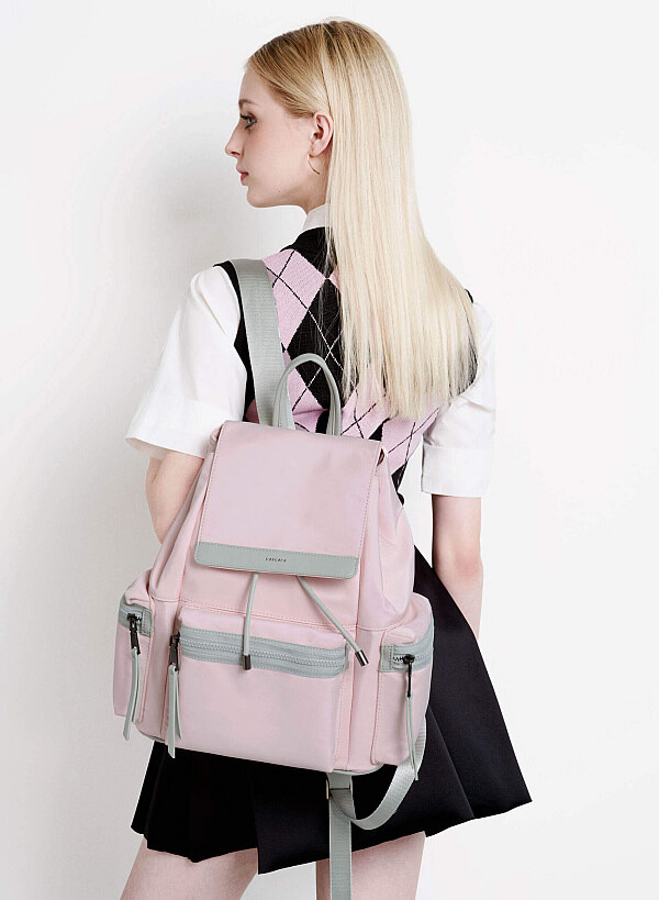 Color-Block Pastel Backpack - BAK 0210 - Light Pink - VASCARA