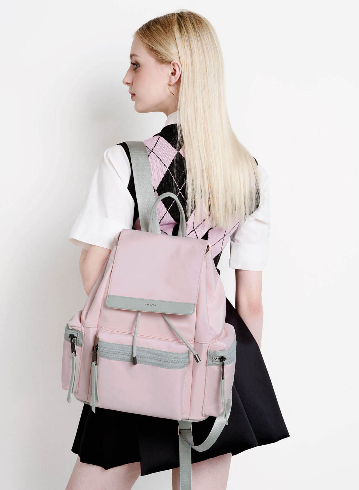 Color-Block Pastel Backpack - BAK 0210 - Light Pink - vascara.com