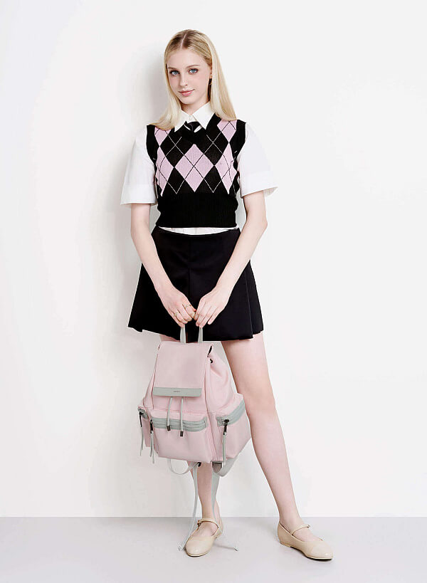 Color-Block Pastel Backpack - BAK 0210 - Light Pink - VASCARA