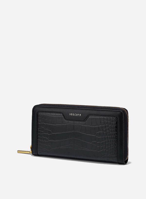 Crocodile Pattern Zip-Around Handheld Wallet - WLL 0302 - Black - VASCARA
