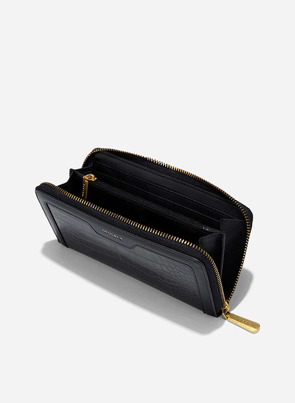 Crocodile Pattern Zip-Around Handheld Wallet - WLL 0302 - Black - VASCARA