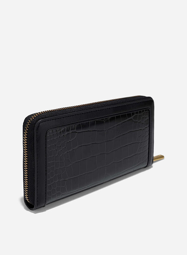 Crocodile Pattern Zip-Around Handheld Wallet - WLL 0302 - Black - VASCARA