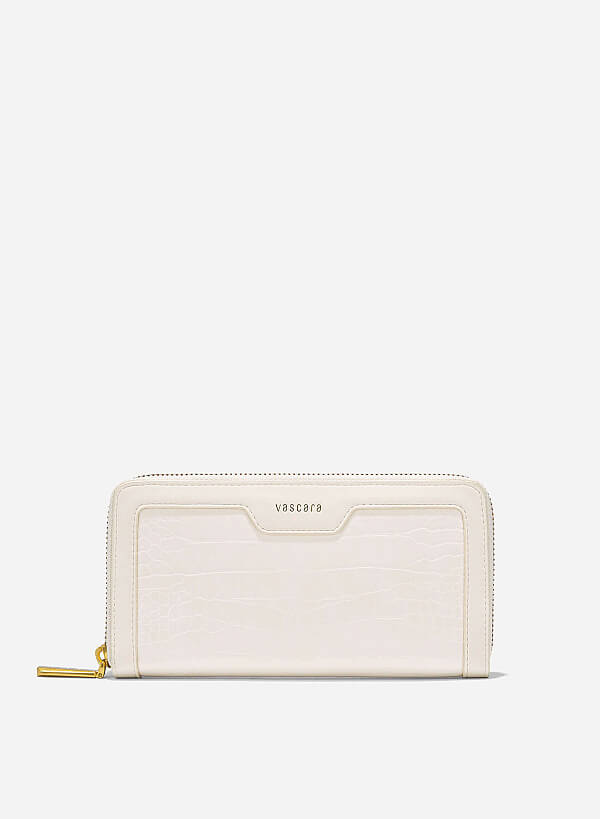 Crocodile Pattern Zip-Around Handheld Wallet - WLL 0302 - Cream