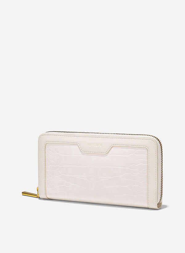 Crocodile Pattern Zip-Around Handheld Wallet - WLL 0302 - Cream - VASCARA