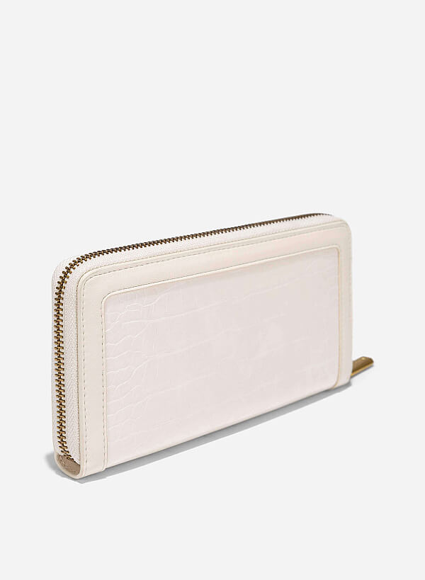 Crocodile Pattern Zip-Around Handheld Wallet - WLL 0302 - Cream - VASCARA
