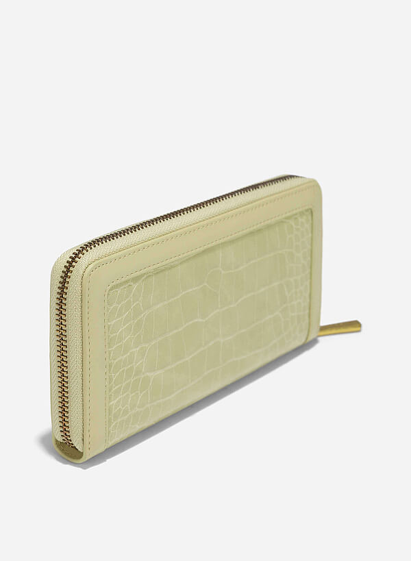 Crocodile Pattern Zip-Around Handheld Wallet - WLL 0302 - Light Green - VASCARA