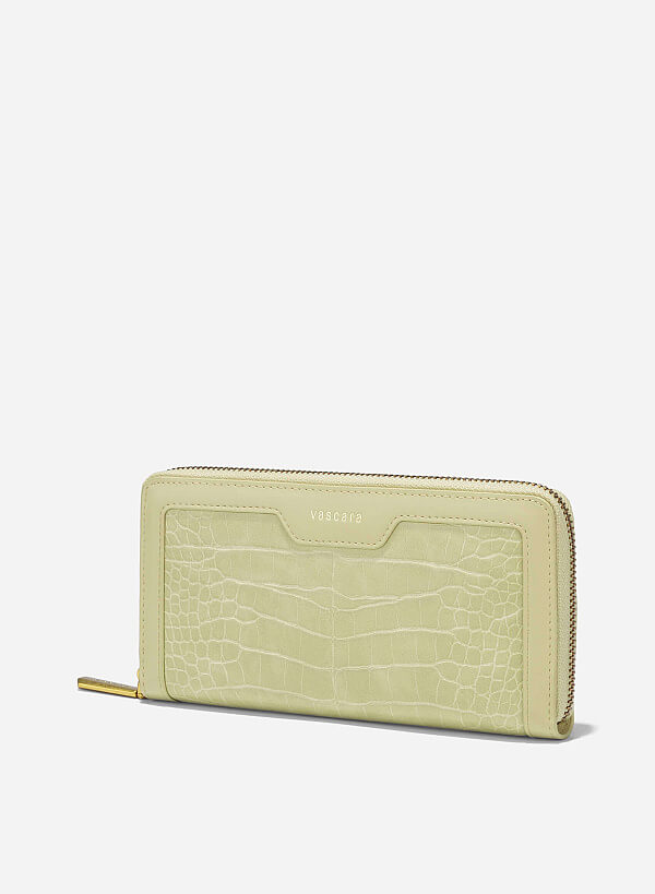 Crocodile Pattern Zip-Around Handheld Wallet - WLL 0302 - Light Green - VASCARA