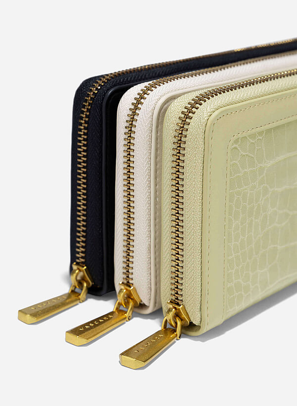 Crocodile Pattern Zip-Around Handheld Wallet - WLL 0302 - Light Green - VASCARA