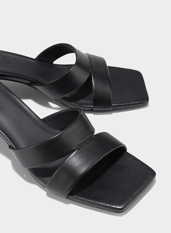 Cut-Out Strap Square Toe Mules - MUL 0213 - Black - VASCARA