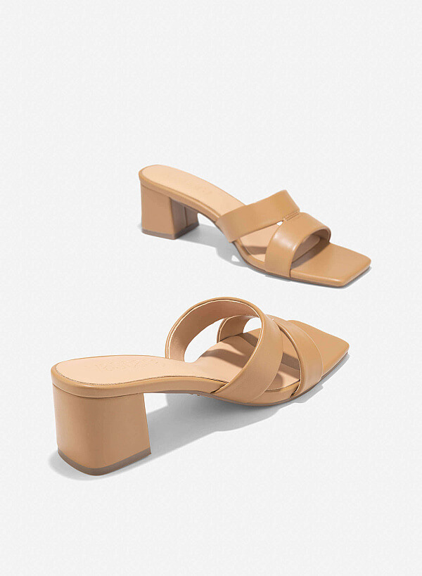Cut-Out Strap Square Toe Mules - MUL 0213 - Light Brown - VASCARA