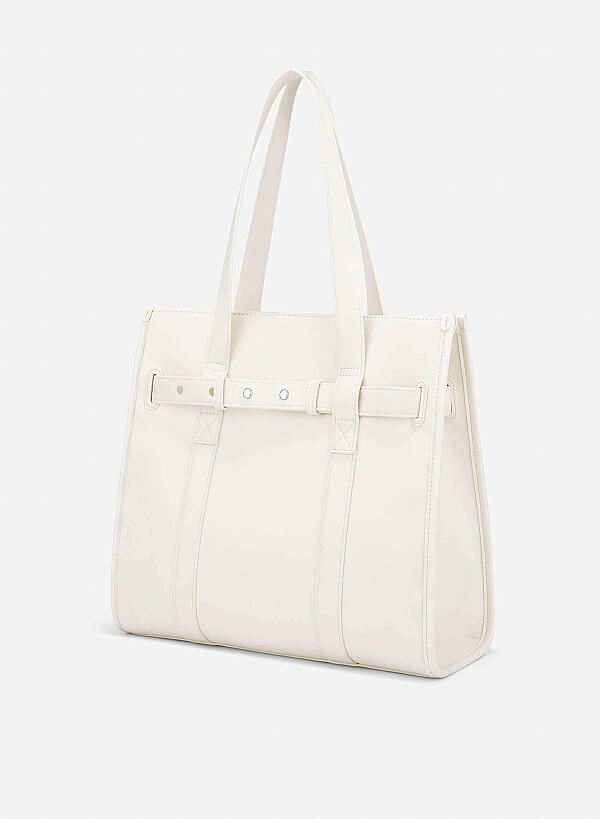 Décor Belt Rectangle-Shaped Tote Bag - TTE 0167 - Cream - VASCARA