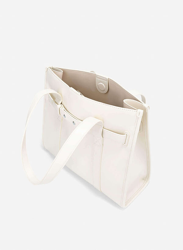 Décor Belt Rectangle-Shaped Tote Bag - TTE 0167 - Cream - VASCARA