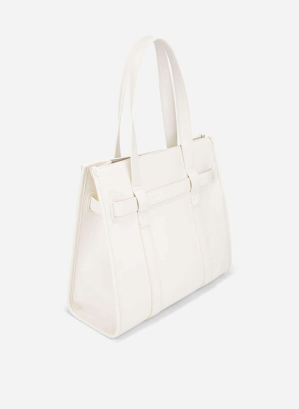 Décor Belt Rectangle-Shaped Tote Bag - TTE 0167 - Cream - VASCARA