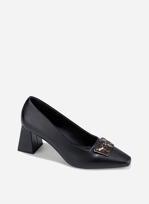 Décor Buckle Block Heel Pumps - HIG 0675 - Black - VASCARA