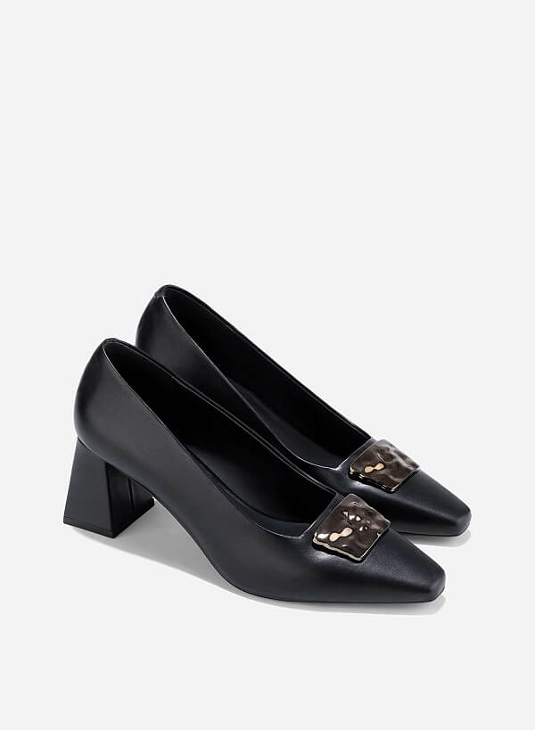 Décor Buckle Block Heel Pumps - HIG 0675 - Black - VASCARA