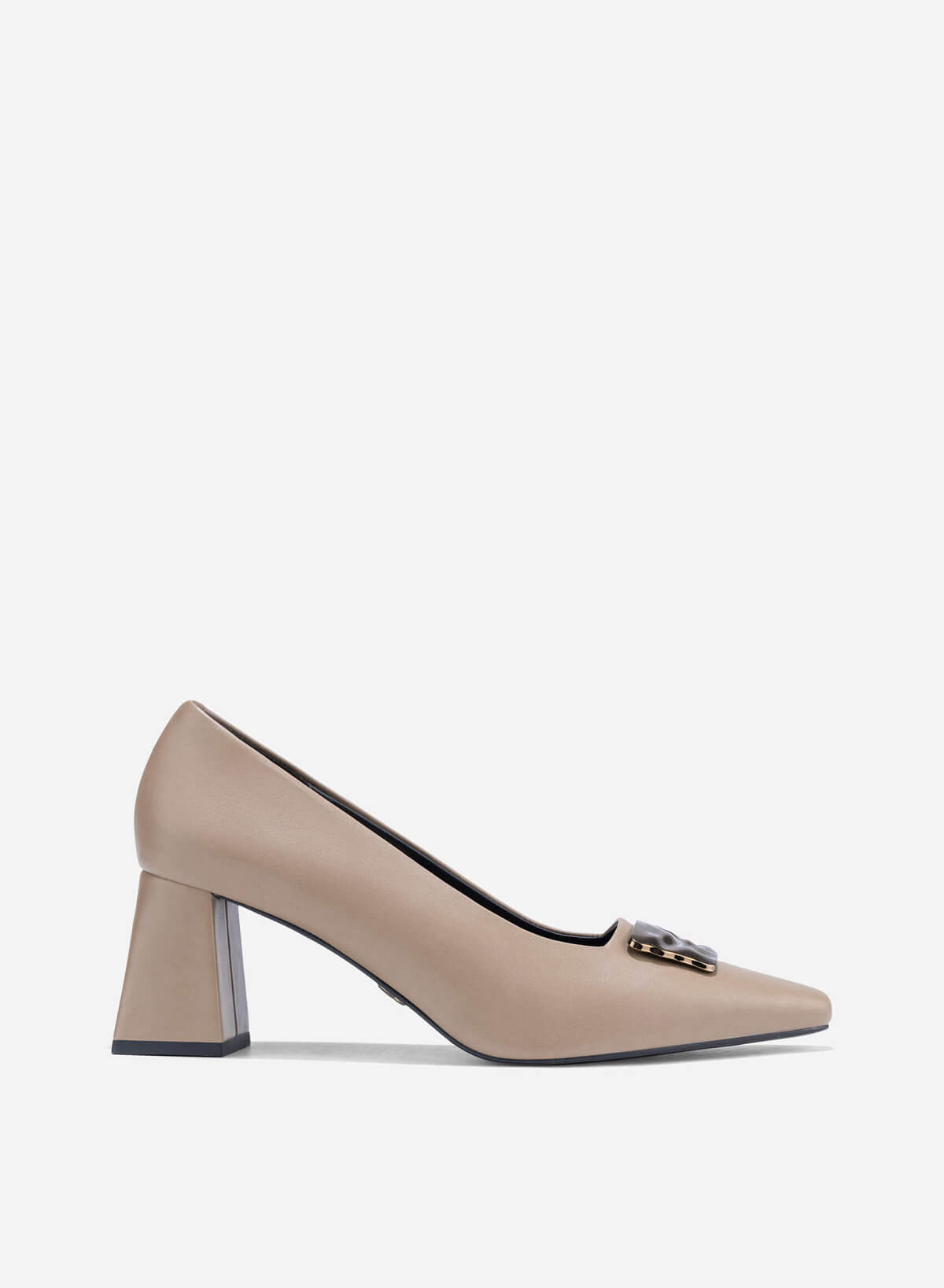 Décor Buckle Block Heel Pumps - HIG 0675 - Dark Beige - VASCARA