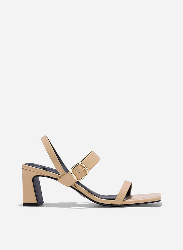 Décor Buckle Block Heeled Sandals - PUM 0795 - Beige