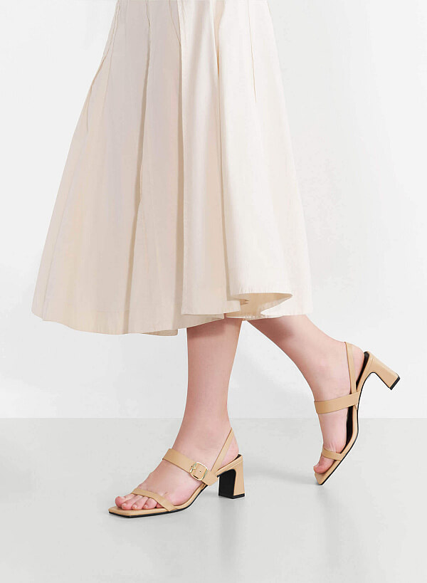 Décor Buckle Block Heeled Sandals - PUM 0795 - Beige - VASCARA