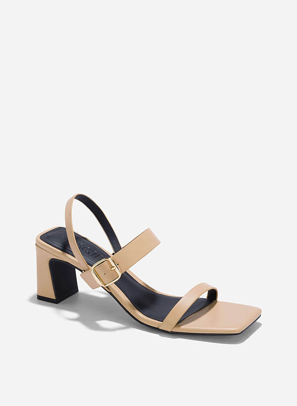 Décor Buckle Block Heeled Sandals - PUM 0795 - Beige - VASCARA