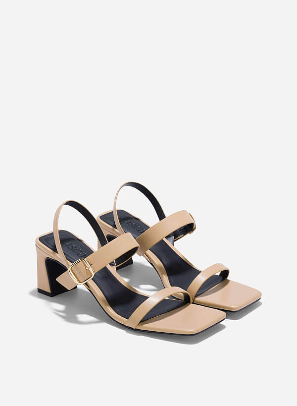 Décor Buckle Block Heeled Sandals - PUM 0795 - Beige - VASCARA