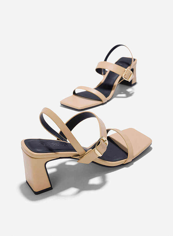 Décor Buckle Block Heeled Sandals - PUM 0795 - Beige - VASCARA