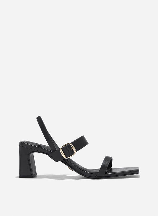 Décor Buckle Block Heeled Sandals - PUM 0795 - Black