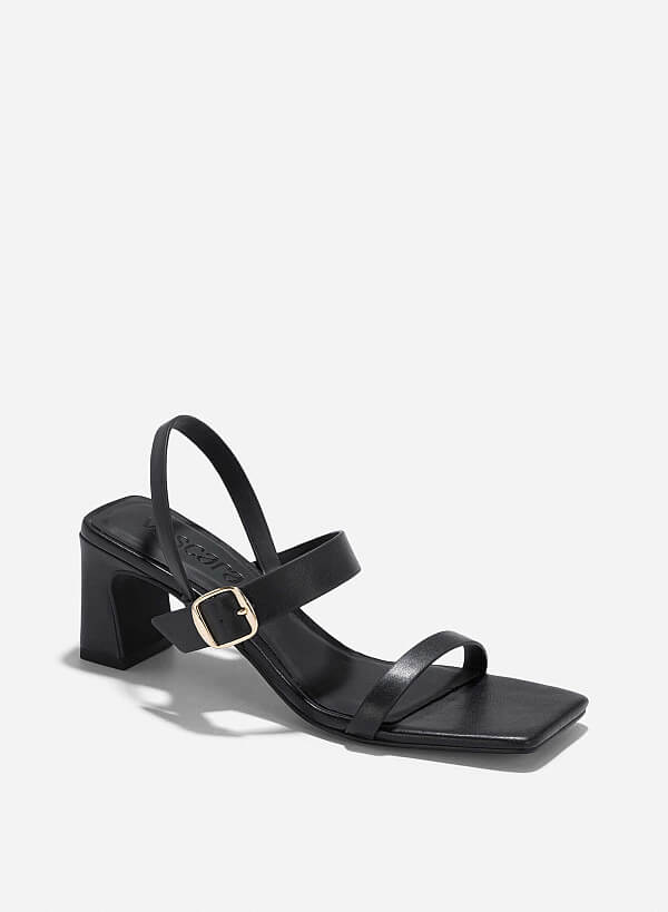 Décor Buckle Block Heeled Sandals - PUM 0795 - Black - VASCARA