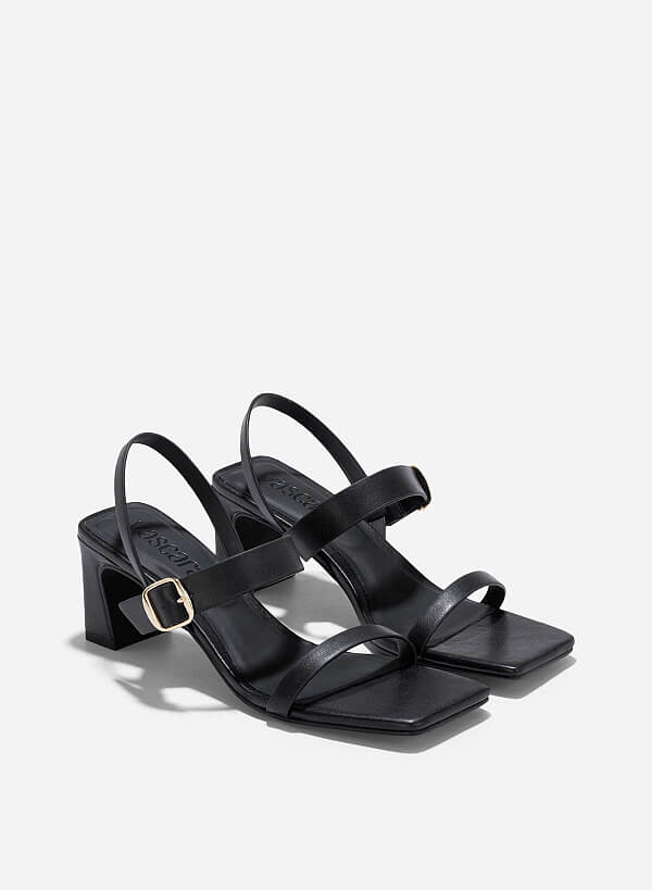 Décor Buckle Block Heeled Sandals - PUM 0795 - Black - VASCARA